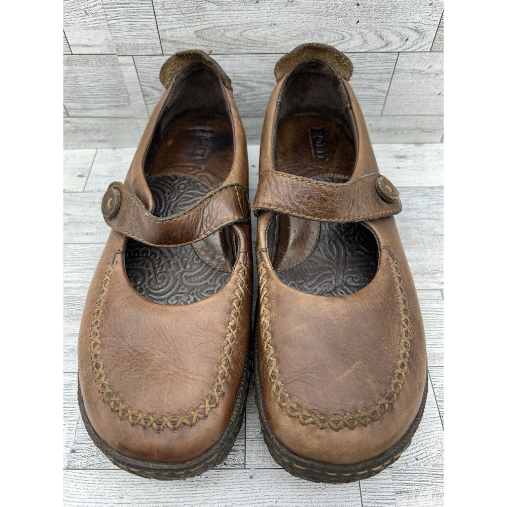 Born Women Brown Full‎ Grain Leather Strap Mary Jane Slip On Shoes Sz 9.5 EUR 41